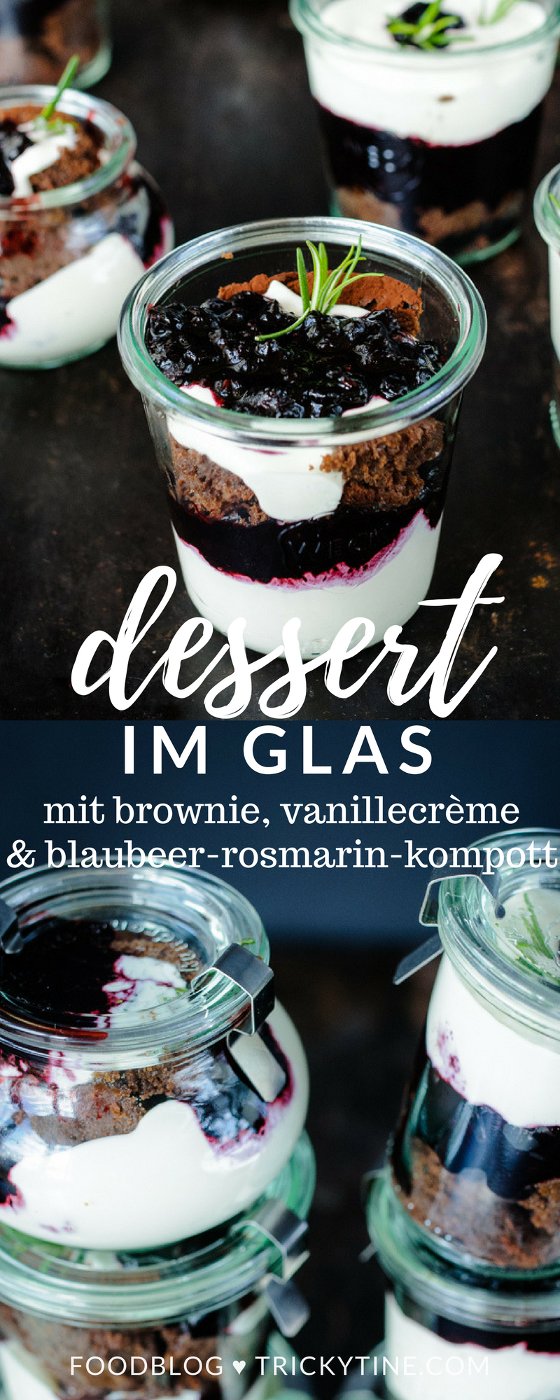 Dessert im Glas: Brownie Blaubeer-Rosmarin-Kompott und Vanille-Mascarpone-Creme -   17 desserts Im Glas hochzeit ideas
