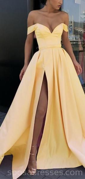 Off Shoulder Yellow Side Slit Cheap Yellow Long Evening Prom Dresses, Party Prom Dresses, 18615 -   17 dress Formal fashion ideas