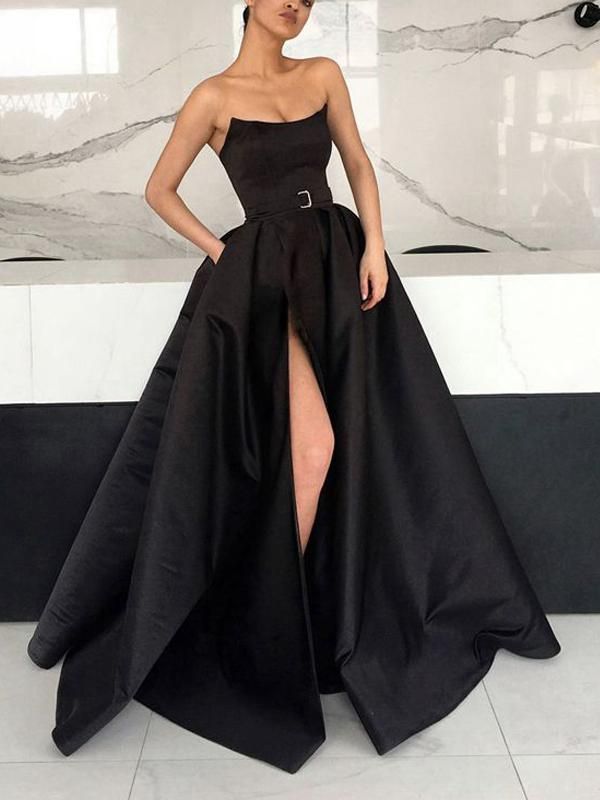 Black Satin Strapless Pockets Ball Gown Formal Prom Dresses,PD00153 -   17 dress Formal fashion ideas