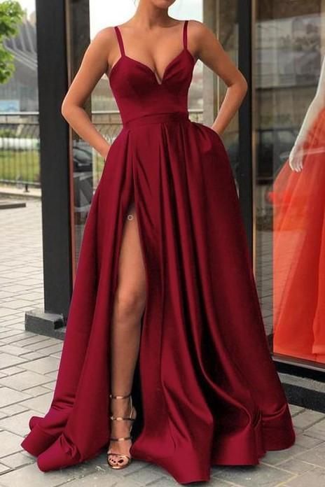 A-line Long Prom Dress with Pockets, Spaghetti Straps Slit Evening Gown OP611 -   17 dress Formal fashion ideas