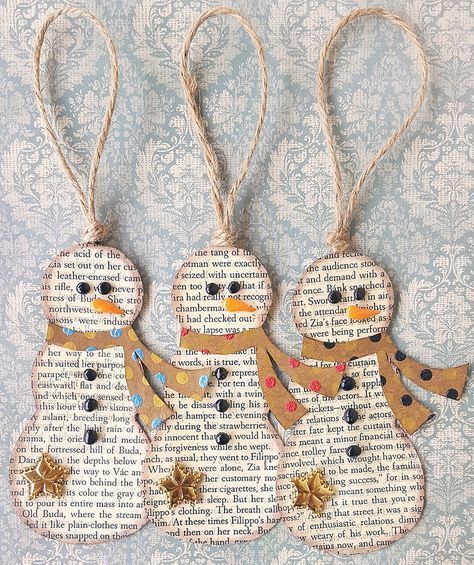 Book Page Snowmen Ornaments -   17 holiday Crafts school ideas