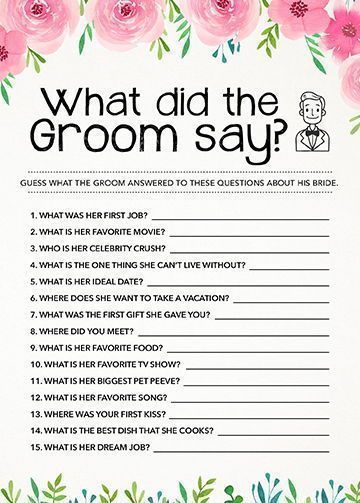 What Did the Groom Say, Bridal Shower Games, Bachelorette Party Games, Wedding Quiz Game, Instant Digital Download, Pink Flower Games -   17 wedding Party games ideas
