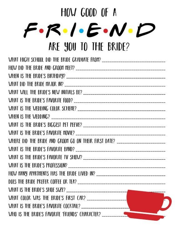 Friends Bridal Shower Game | Friends Bachelorette Game | Friends TV Show | How Well Do You Know The Bride Game | How Good Of A Friend Game -   17 wedding Party games ideas