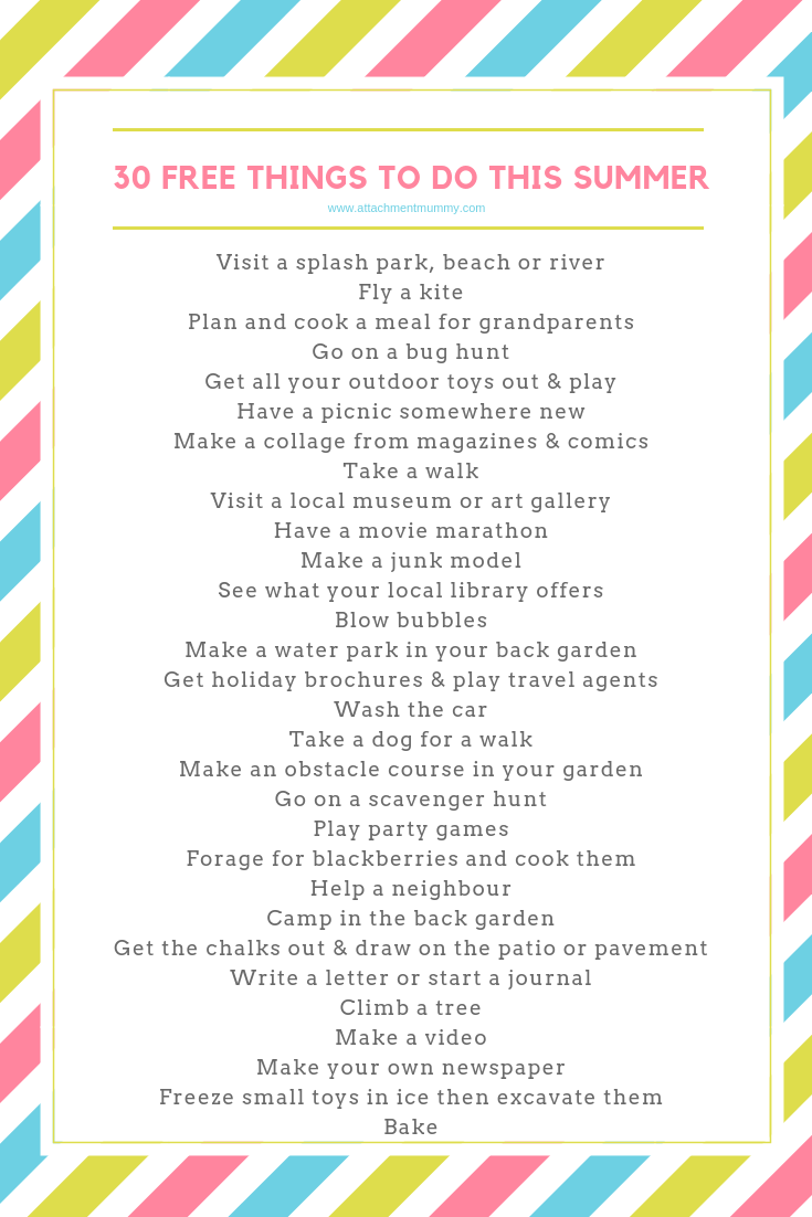 101 Free Things To Do This Summer -   18 holiday Activities list ideas