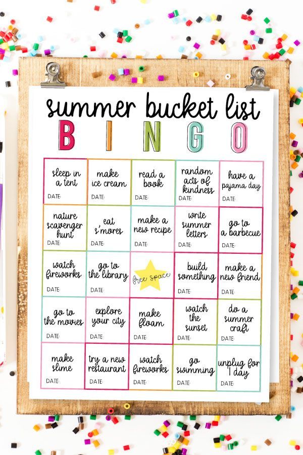 Summer Bucket List BINGO -   18 holiday Activities list ideas