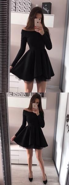 Off-the-Shoulder Long Sleeves Black Tulle Homecoming Dress,Short Prom Dresses,BDY0344 Off-the-Shoulder Long Sleeves Black Tulle Homecoming Dress,Short Prom Dresses,BDY0344 -   19 dress Formal short ideas
