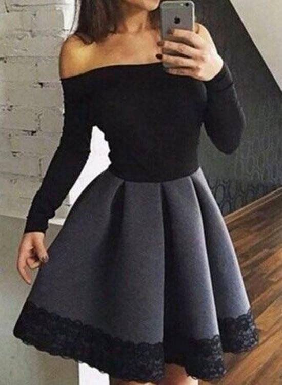 Black and gray lace short prom dress, homecoming dress -   19 dress Formal short ideas