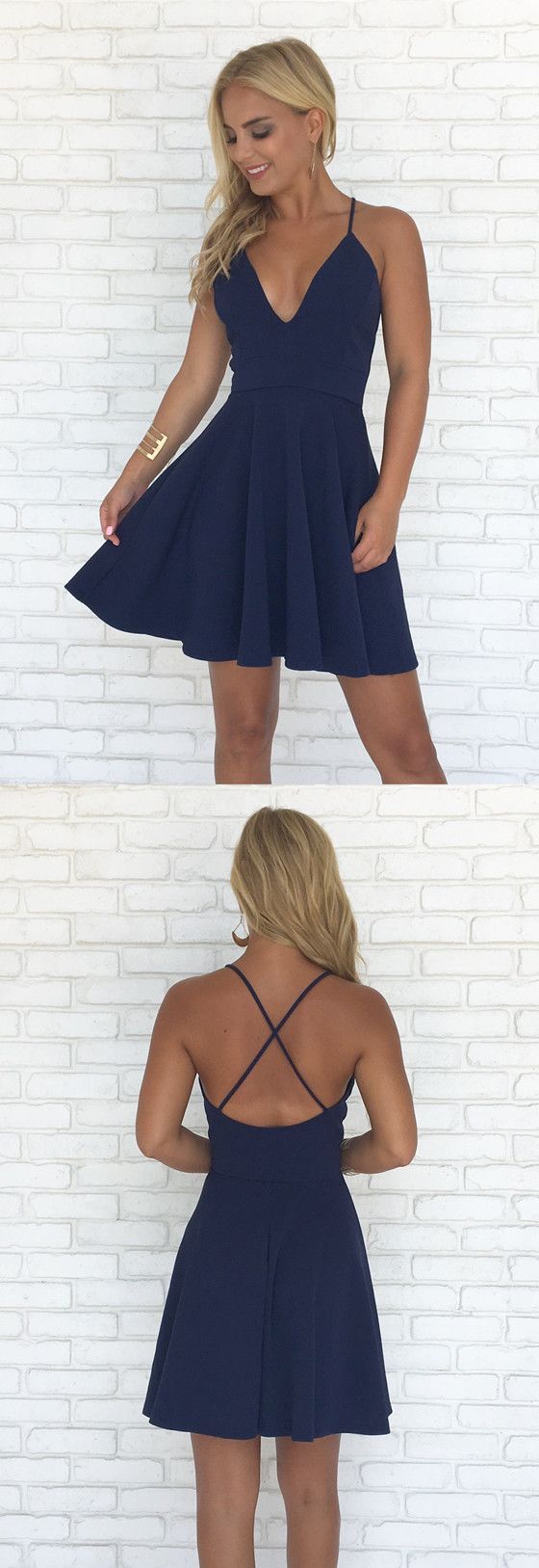 A-line Spaghetti Straps V-neck Backless Short Simple Cheap Homecoming Dresses, HD0424 -   19 dress Formal short ideas