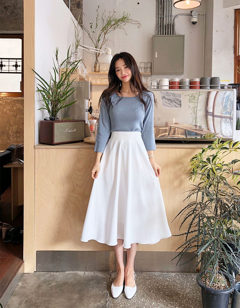 [STHSWEET] CHUU Smoothie Square Neck Knit -   4 dress Korean skirts ideas