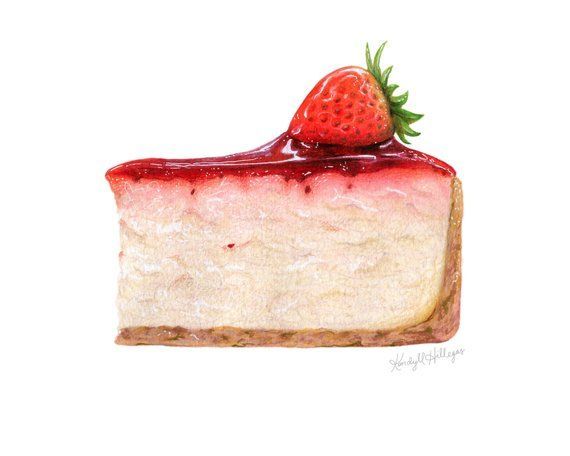 Cheesecake with Strawberry Illustration // 8x10 Food Art Print // Art for bakery -   6 strawberry cake Illustration ideas