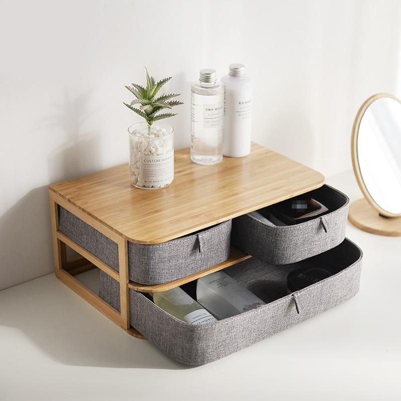 Wooden Storage Box Cosmetic Organizer Bamboo Cloth Office Desktop Storage Casket Makeup Storage Container Home Sundry Organiser -   10 makeup Storage containers ideas