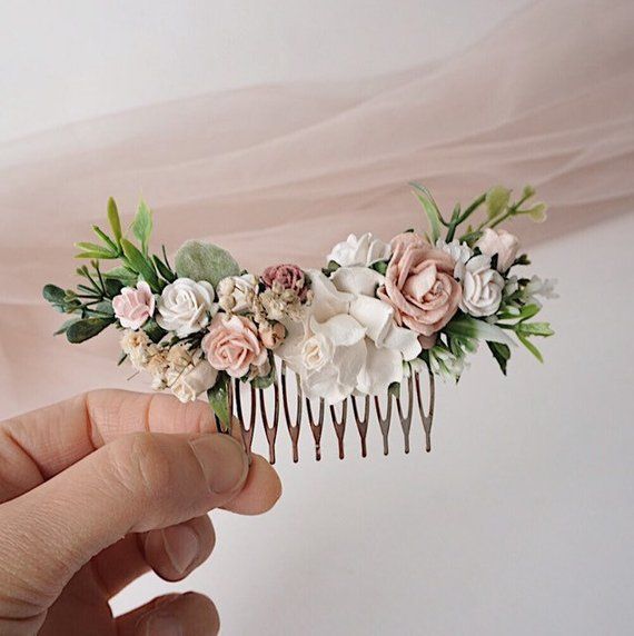 blush and white and greenery wedding hair piece, blush flower hair clip, blush hair accessories, flo -   11 floral hair Accessories ideas