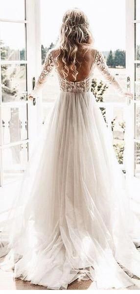 Long Sleeves See Through Cheap Wedding Dresses, Sexy Backless A-line Bridal Dresses, WD435 -   14 dress Country hair ideas