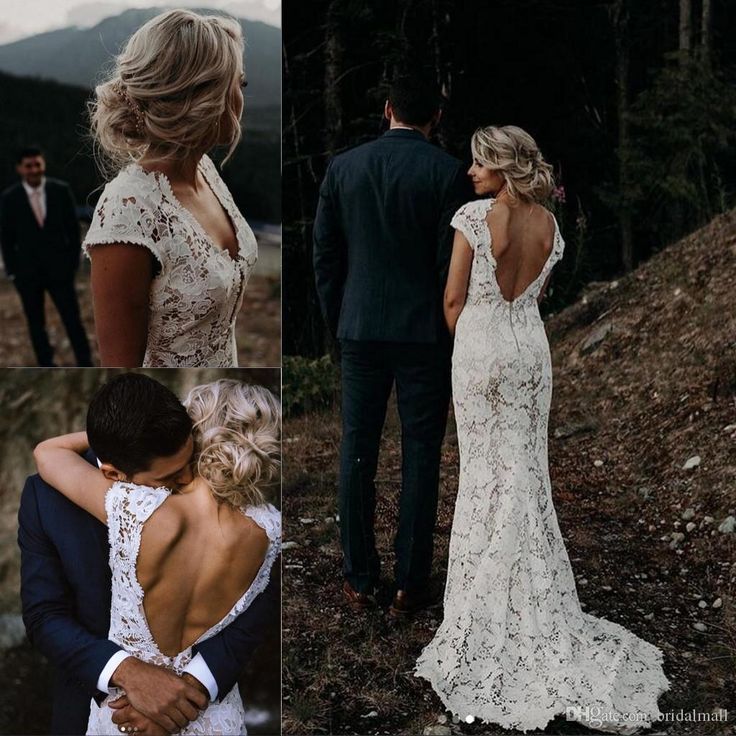 Discount White Lace Garden Boho Wedding Dresses 2019 Vintage V Neck Country Beac -   14 dress Country hair ideas