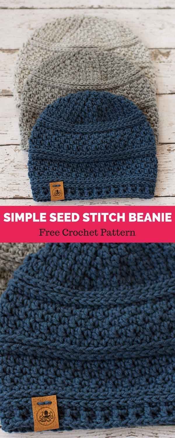 Simple Seed Stitch Beanie [ FREE CROCHET PATTERN -   14 knitting and crochet Hats free pattern ideas