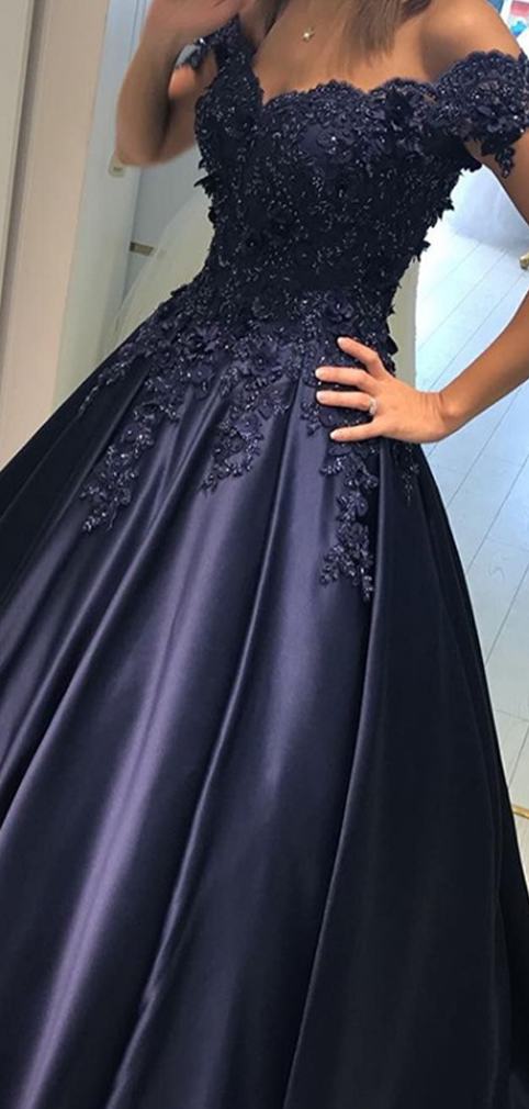 New Ball Gown Off Shoulder Appliqued Navy Blue Prom Dresses With Beading,VPPD671 -   17 dress Blue aesthetic ideas