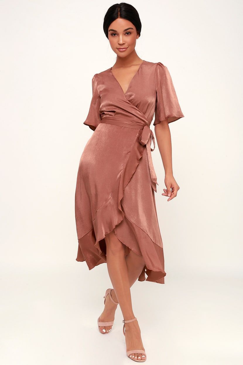 Wrapped Up In Love Mauve Satin Wrap Midi Dress -   17 dress Wrap formal ideas