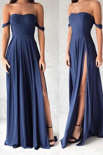 Gorgeous Navy Blue Prom Dresses,Elegant Evening Dresses,Long Formal Gowns,Slit Party Dresses,Chiffon Pageant Formal Dress 2018 -   17 dress Wrap formal ideas