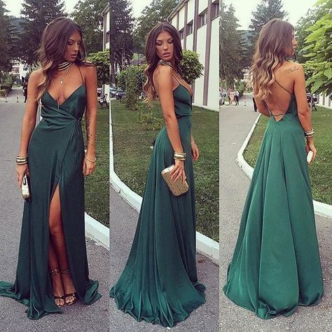 Simple A Line V Neck Backless Spaghetti Straps Green Long Prom Dress /Wrap Dress -   17 dress Wrap formal ideas