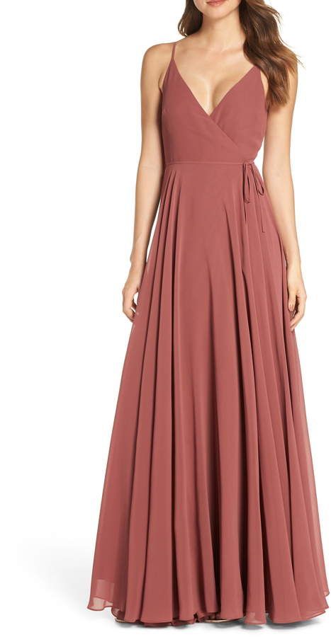 Women's Jenny Yoo James Sleeveless Wrap Chiffon Evening Dress, Size 4 - Blue -   17 dress Wrap formal ideas