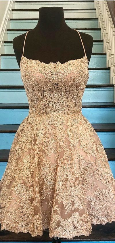 Stunning Lace Spaghetti Strap Lace Up Back Backless Homecoming Dresses from PeachGirlDress -   17 fancy dress Lace ideas
