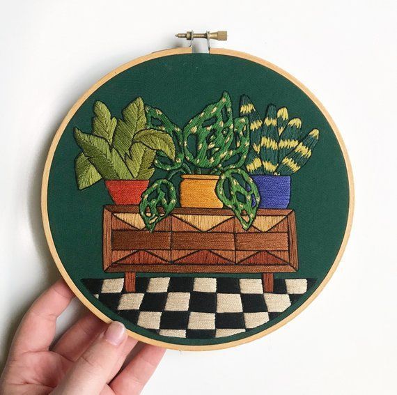 Green House Plant Scene Embroidery Wall Art -   17 planting Pattern embroidery ideas