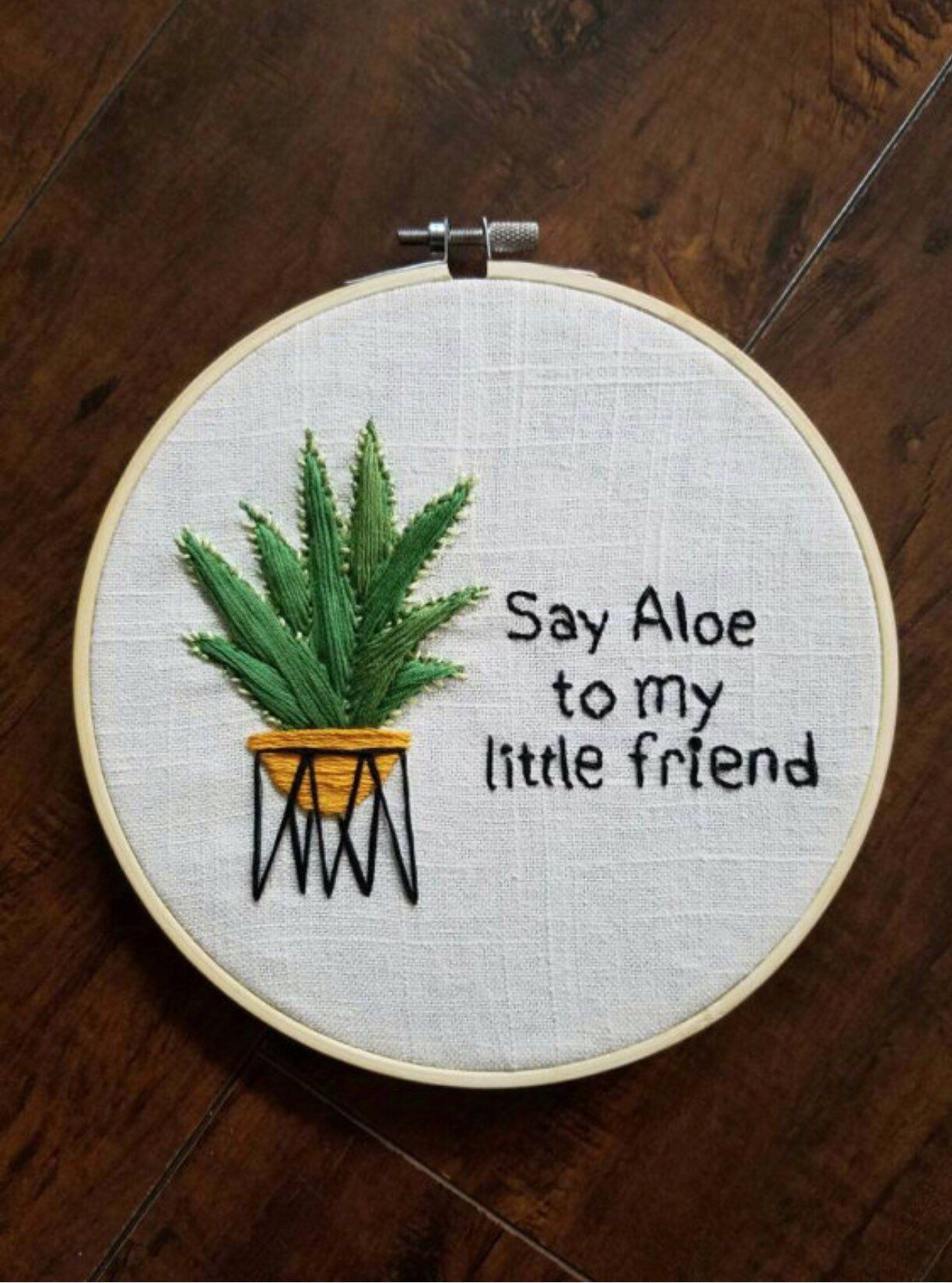 Funny pun Embroidery. Say Aloe to my little friend. Wall Hanging. Gallery Wall Hoop Art. Succulent. Cactus -   17 planting Pattern embroidery ideas