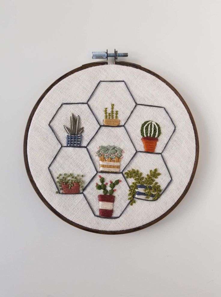 Boho Plant Cactus Succulent Modern Minimalist Embroidery Hoop Hand Embroidered -   17 planting Pattern embroidery ideas