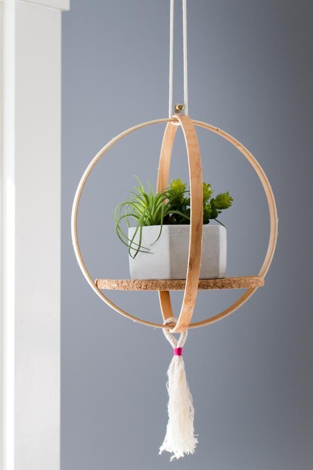 How to make a hanging shelf out of embroidery hoops -   17 plants DIY crafts ideas