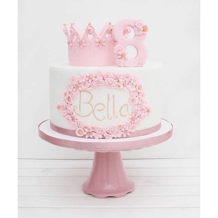 Cherry Crumbs Princess Flower and Crown Birthday Cake // Pink Cake // White Cake... - #birth... -   18 cake Girl flower ideas