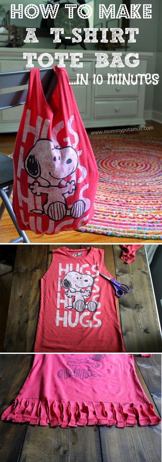 How To Make A No Sew T-Shirt Tote Bag In 10 Minutes -   18 DIY Clothes Rock awesome ideas