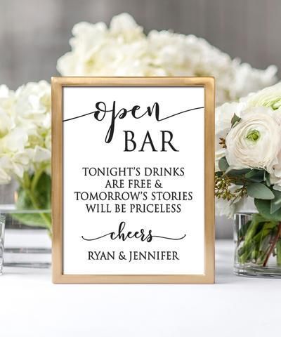 Open Bar Wedding Print -   19 wedding Signs frame ideas