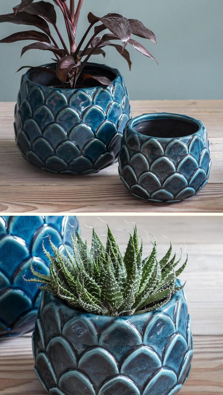 Artichoke Ceramic Plant Pots -   10 pottery plants Potted ideas