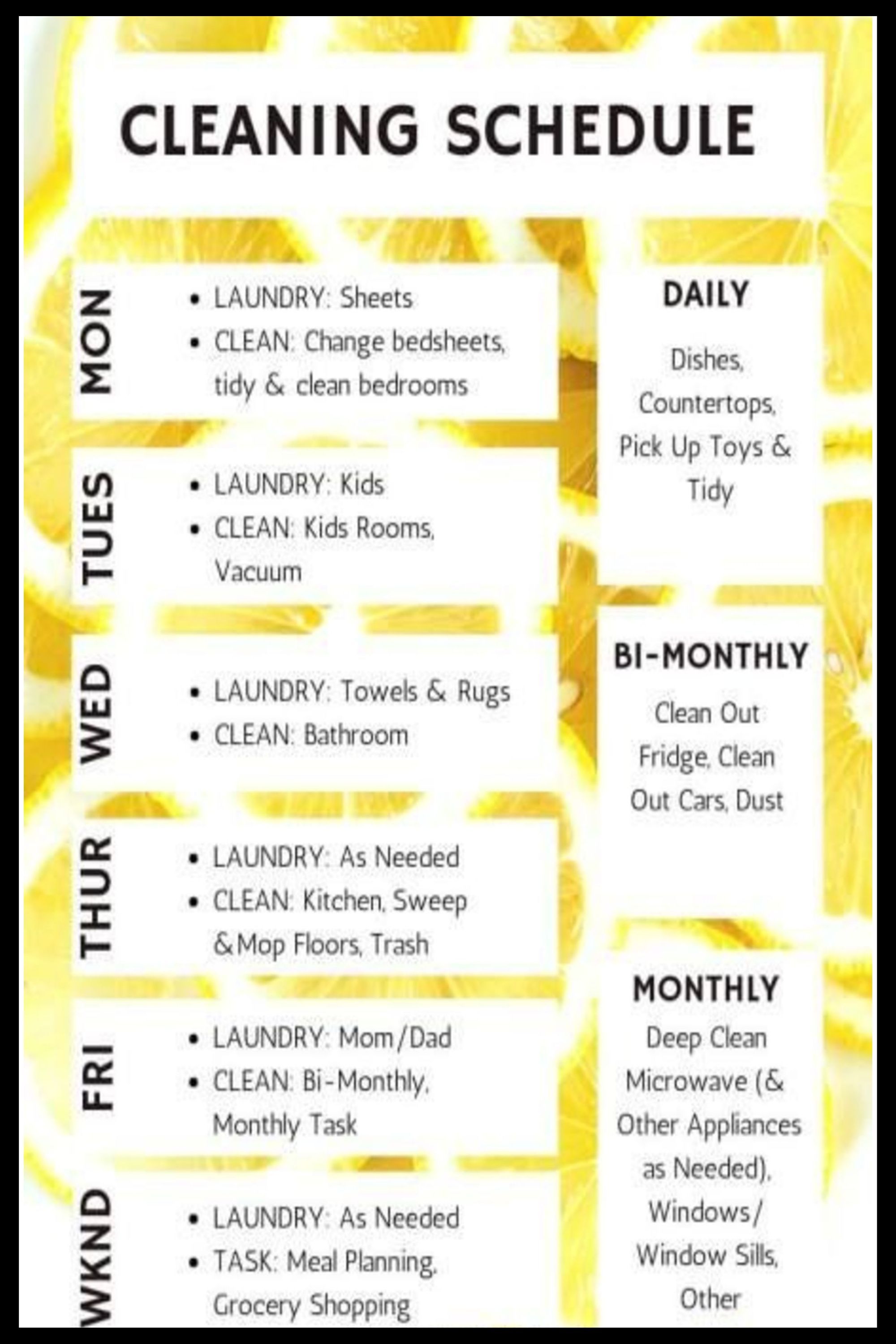 Cleaning Schedules & Checklists (Daily, Weekly, Monthly House Cleaning Chores Lists) -   10 room decor Simple clean ideas