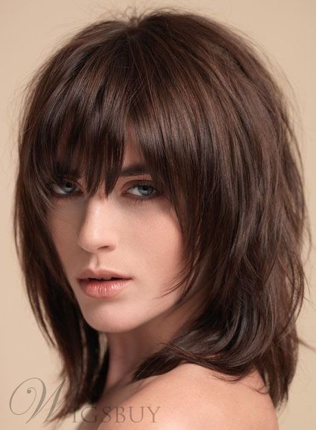 Layered Shag Hairstyle with Full Fringe Middle Length Synthetic Capless Women Wigs -   11 hairstyles Fringe middle ideas