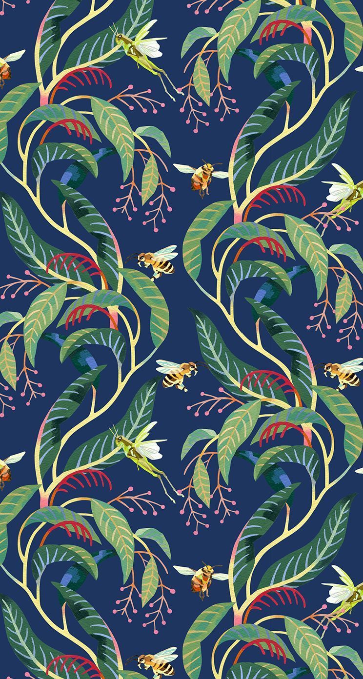Tropical pattern. Bees, Grasshoppers and plants. -   11 plants Pattern beautiful ideas