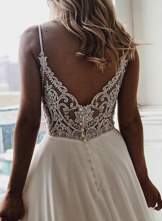 White v neck chiffon lace long prom dress, evening dress -   12 dress Beautiful fairytale ideas