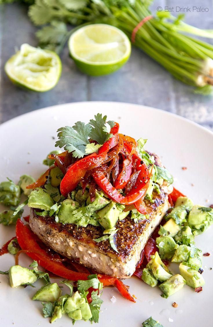 Mexican Tuna Steak, Sweet Red Peppers & Avocado Salsa -   12 healthy recipes Tuna red peppers ideas