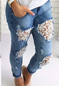 Destroyed Ripped Distressed Slim Denim Lace Jeans -   13 DIY Clothes Lace summer ideas