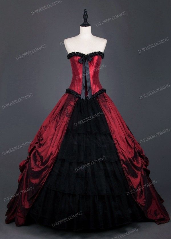 Red Black Gothic Long Prom Dress D1008 -   13 dress Black red ideas