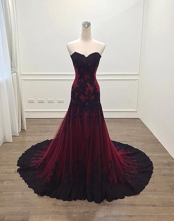 Long Sheath Sweetheart Black and Red Evening Dress -   13 dress Black red ideas