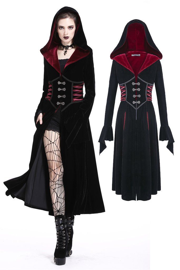 JW164 DARK IN LOVE Gothic black red button lace-up long jacket -   13 dress Black red ideas