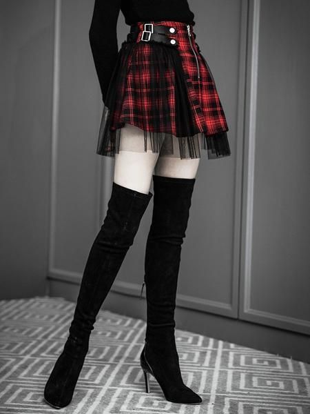 Gothic Harajuku Punk Black Red Plaid Mesh Mini Skirt -   13 dress Black red ideas