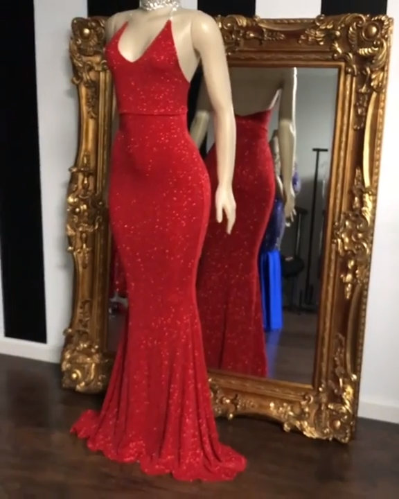 2019 Long Prom Dresses Red, Sexy Mermaid V-neck Sequined Formal Evening Dresses -   13 dress Red chic ideas