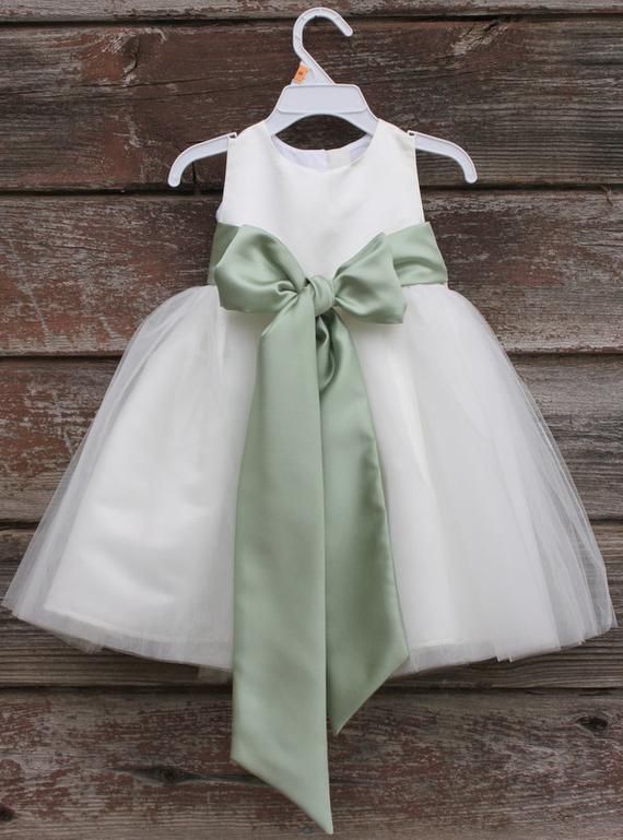 Ivory Lace Flower Girl Dress - Wedding Party Holiday Bridesmaid Birthday Tulle Lace Ivory Flower Girl Dress, Sage color sash -   16 dress Patterns bridesmaid ideas