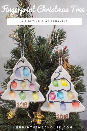 Fingerprint Christmas Tree Ornament – Air Drying Clay -   16 holiday Crafts for babies ideas