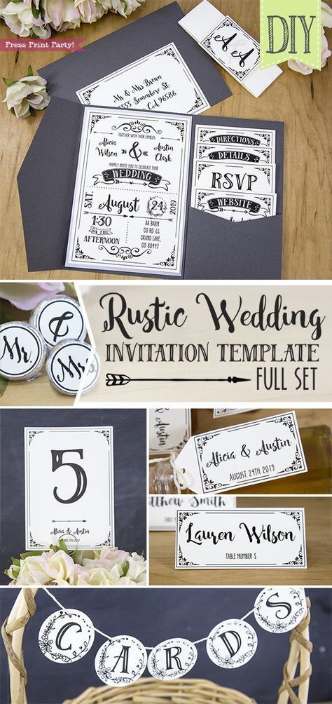 Rustic Wedding Invitation Template (DIY) - Press Print Party! -   17 cricut wedding Invitations ideas