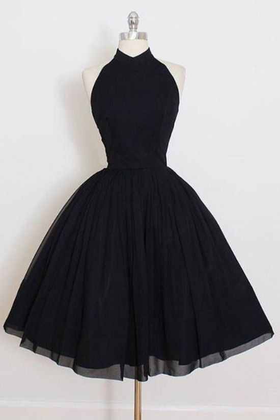 Little Black Dress, Halter Short Black Homecoming Dress with Open Back -   17 dress Black short ideas