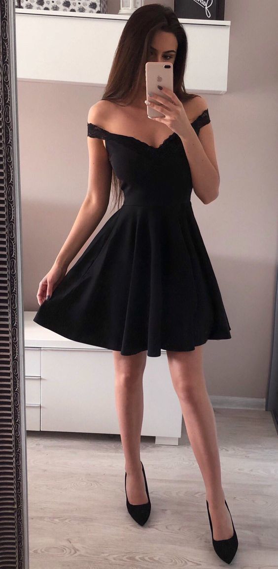 New Arrival Black Chiffon A Line Strapless Short Homecoming Dress, 2019 Above Length Short Prom Party Gowns -   17 dress Black short ideas