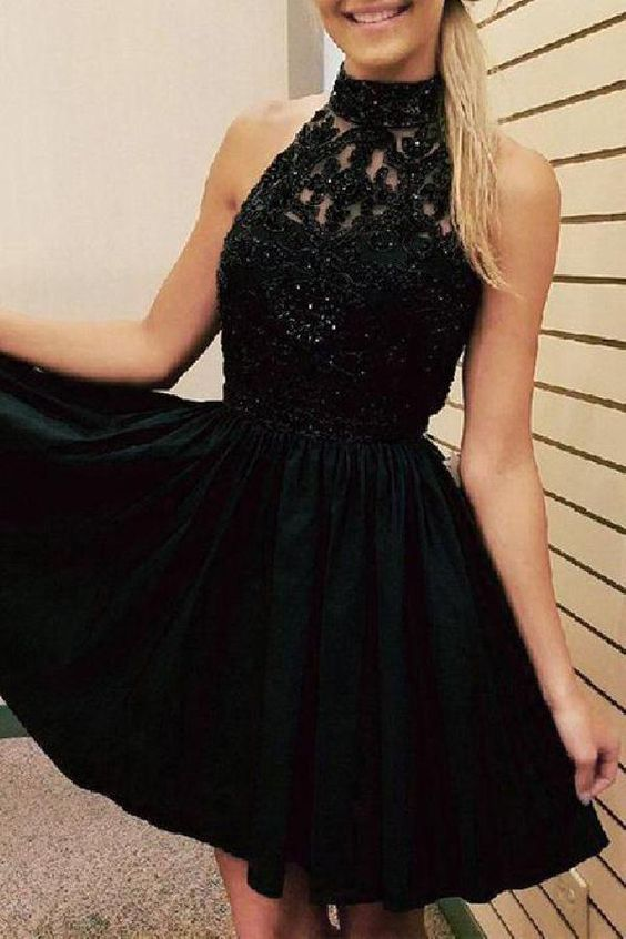 Outlet Glorious Black Wedding Dress, Party Dress Short, High Neck Party Dress -   17 dress Black short ideas